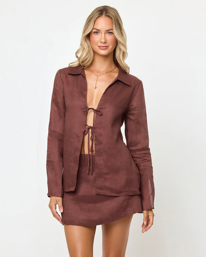 Brown Linen Mini Skort - LSPACE Venice | LSPACE