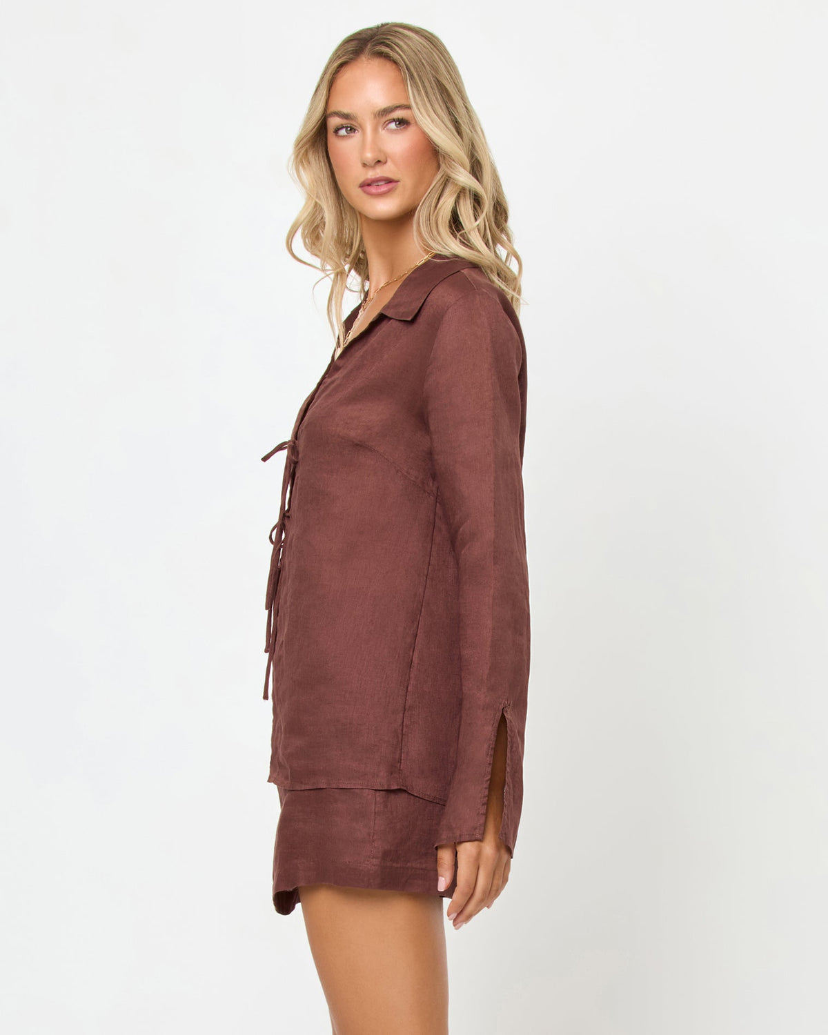 Brown Linen Mini Skort - LSPACE Venice | LSPACE