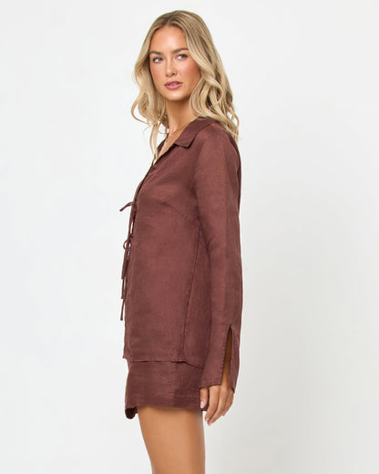 Brown Linen Mini Skort - LSPACE Venice | LSPACE
