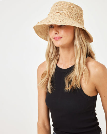 Raffia Bucket Hat with Shells & Pearls - LSPACE Carmel Island Hat | LSPACE