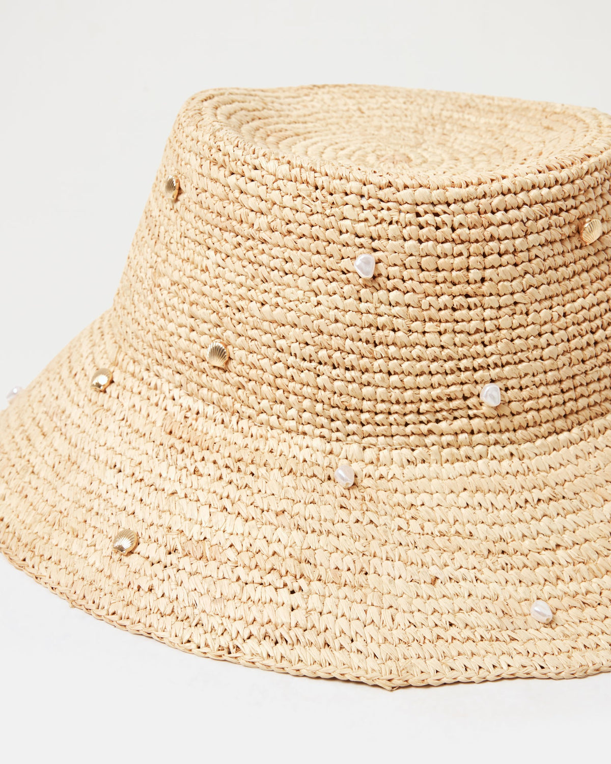 Raffia Bucket Hat with Shells & Pearls - LSPACE Carmel Island Hat | LSPACE