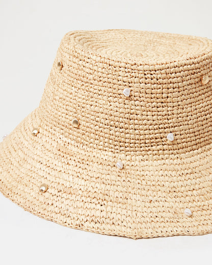 Raffia Bucket Hat with Shells & Pearls - LSPACE Carmel Island Hat | LSPACE