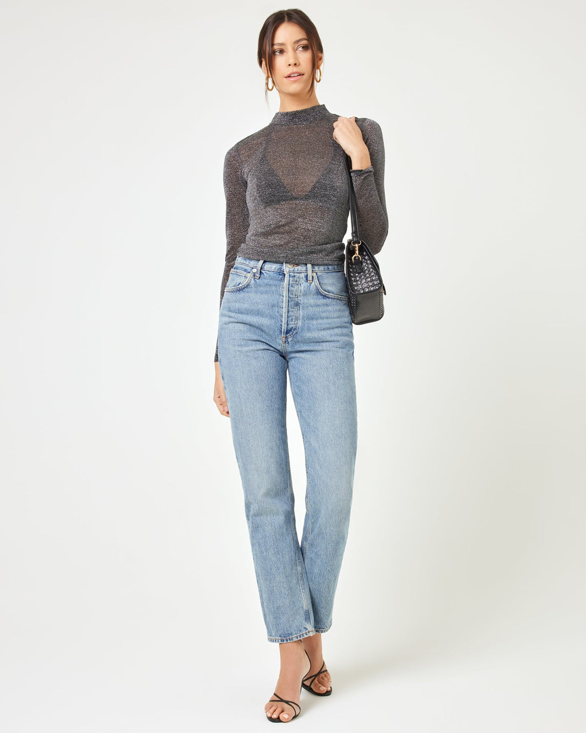 Shimmer Black Mesh Top - Long Sleeve - LSPACE | LSPACE