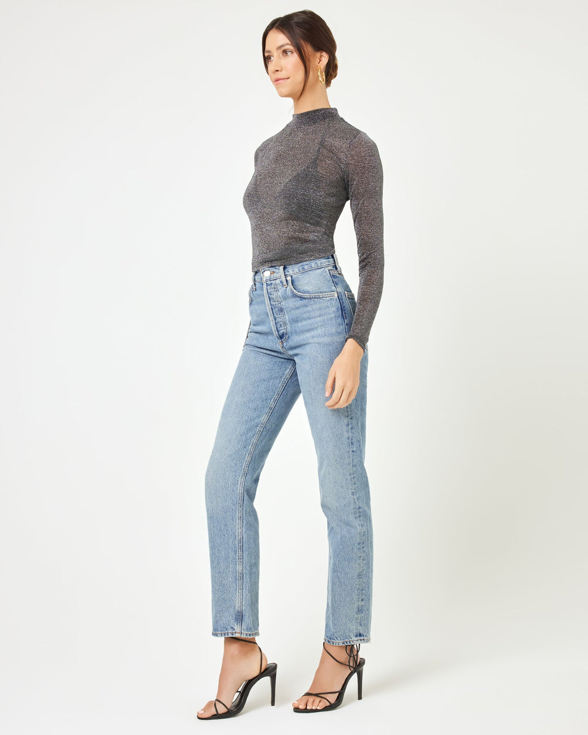 Shimmer Black Mesh Top - Long Sleeve - LSPACE | LSPACE