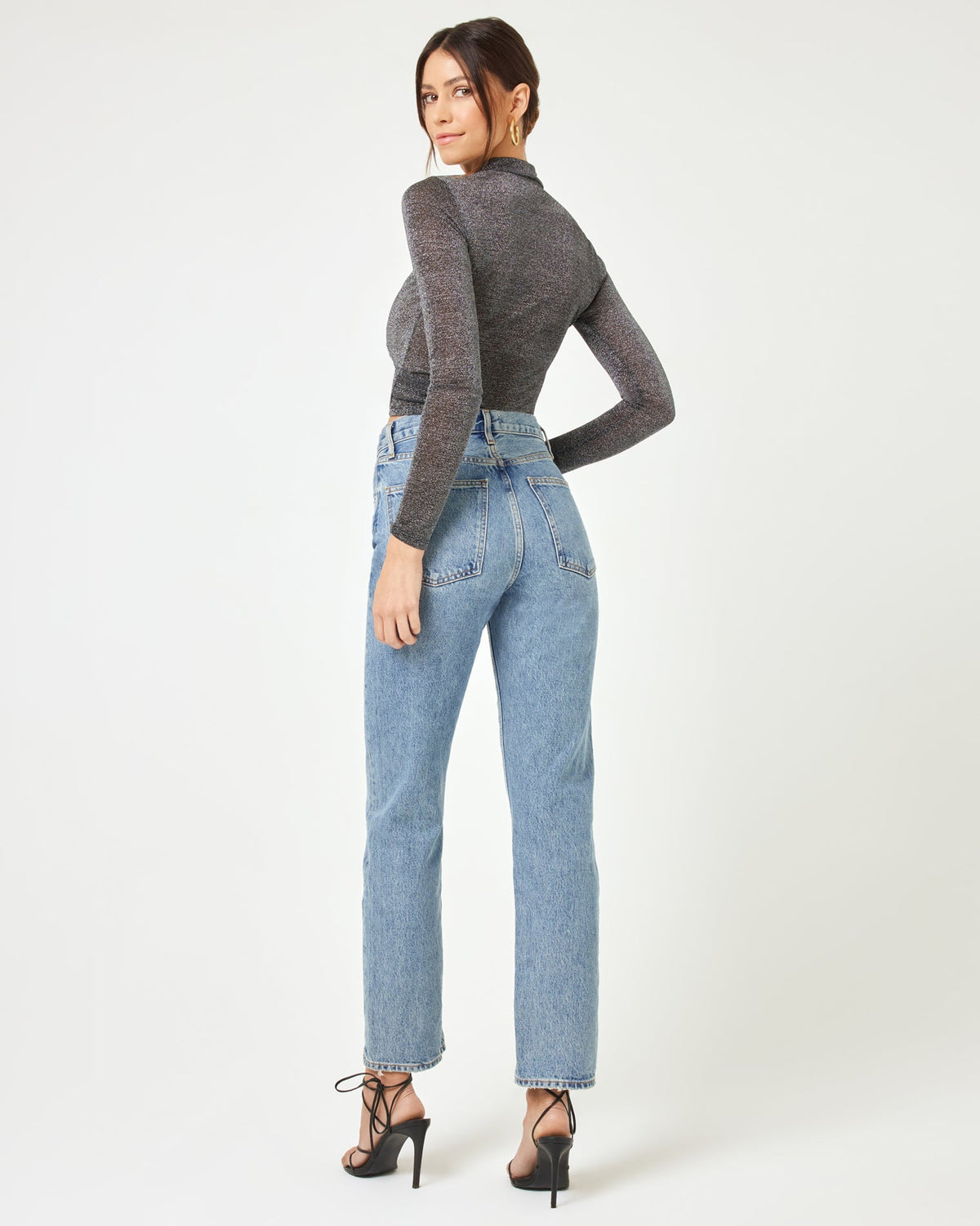 Shimmer Black Mesh Top - Long Sleeve - LSPACE | LSPACE