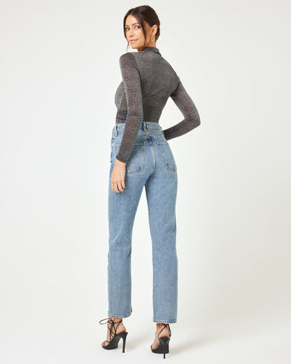 Shimmer Black Mesh Top - Long Sleeve - LSPACE | LSPACE