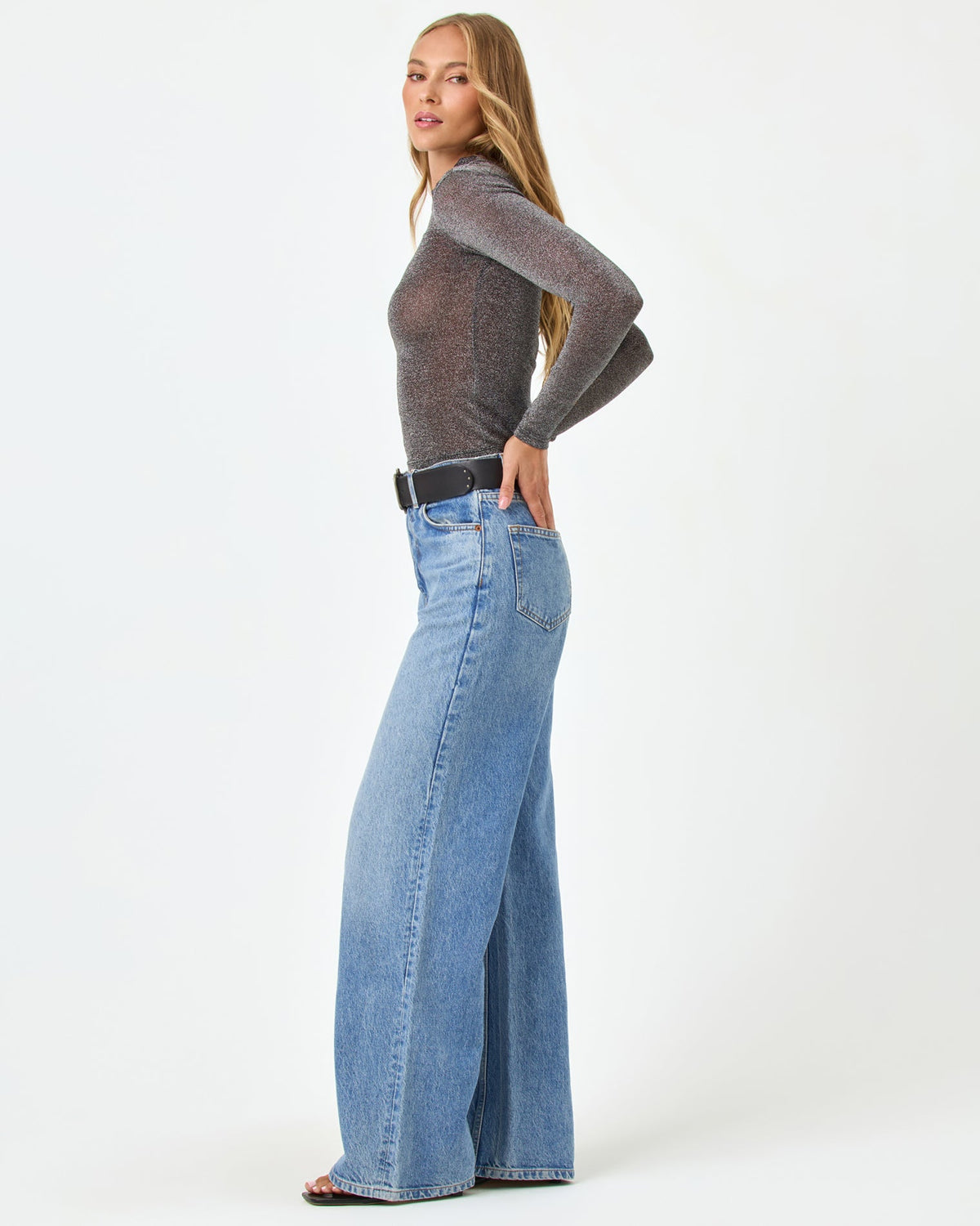 Shimmer Black Mesh Top - Long Sleeve - LSPACE | LSPACE