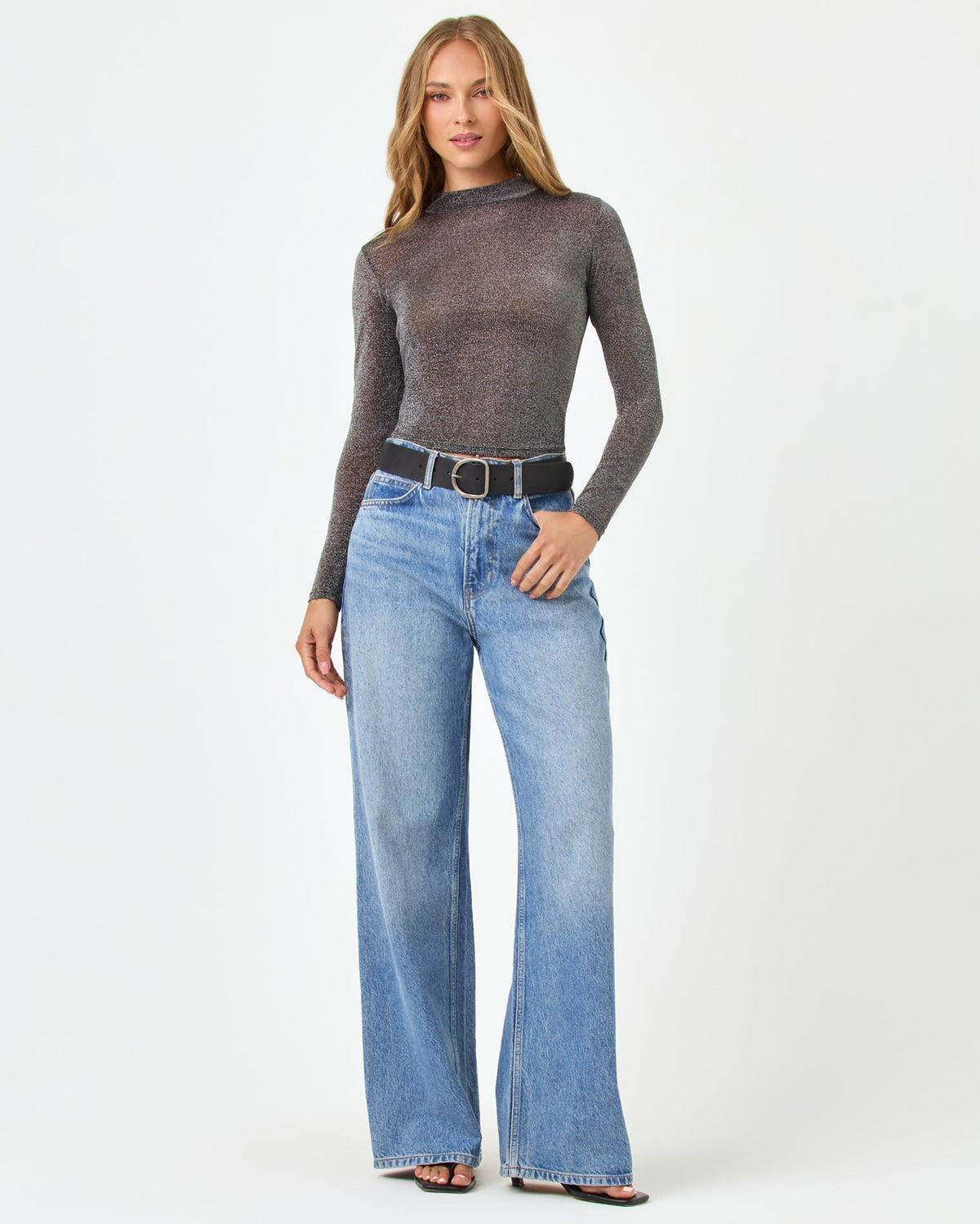 Shimmer Black Mesh Top - Long Sleeve - LSPACE | LSPACE