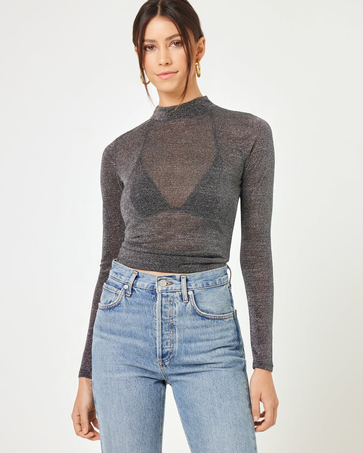 Shimmer Black Mesh Top - Long Sleeve - LSPACE | LSPACE
