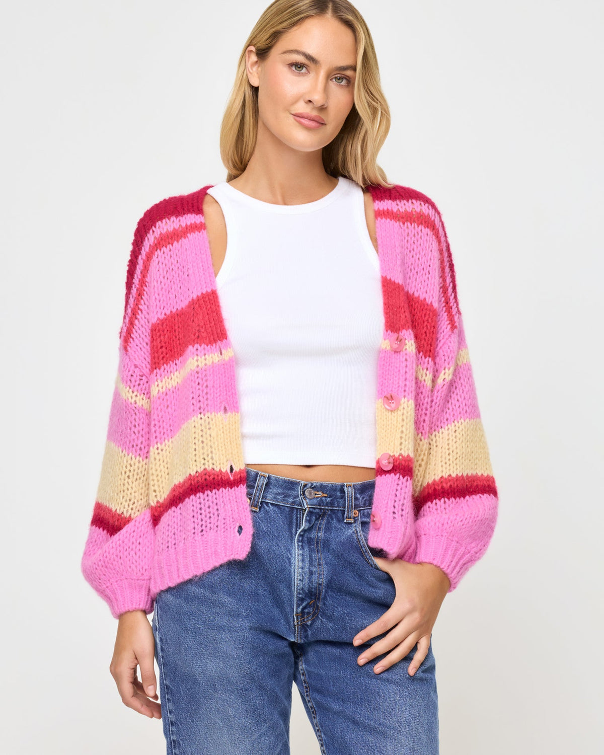Womens Pink Knit Cardigan - LSPACE Lido Colorful Cardigan | LSPACE