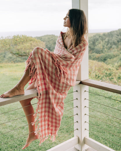 Slowtide Palaka Lightweight Beach Blanket - Guava | LSPACE